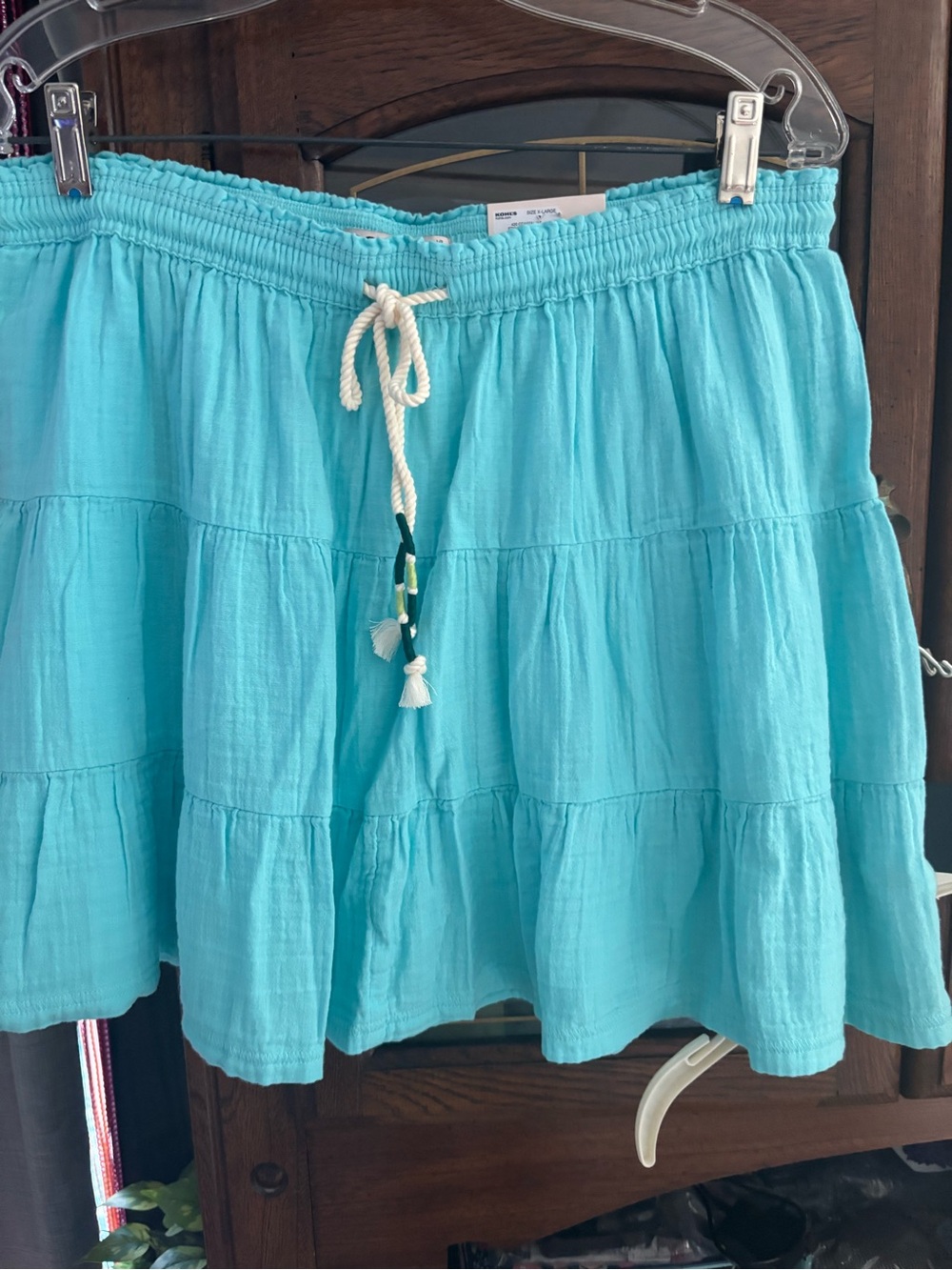 SO Turquoise Tiered Skater Skirt with Rope Drawstring